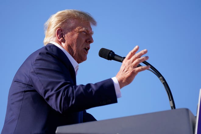 Former President Donald Trump campaigns on  March 25, 2023, in Waco, Texas.