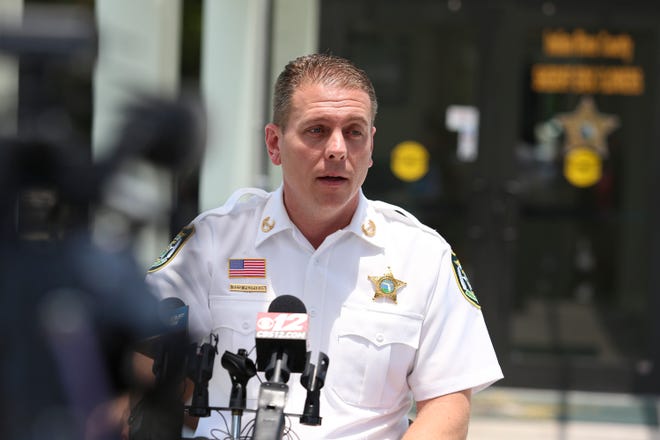 Sheriff Eric Flowers at June 14, 2022 press conference outside Indian River County Sheriff's Office.