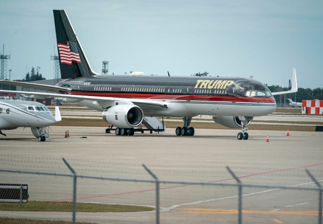 As of the evening of Monday, March 20, former President Donald Trump's 757 was still parked at Palm Beach International Airport in West Palm Beach. Trump said he expects to be arrested Tuesday, March 21.