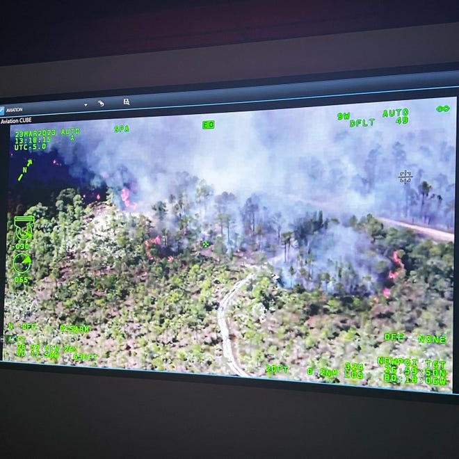 A fire erupted Thursday afternoon, March 23, 2023,  in John C. and Mariana Jones/Hungryland Wildlife and Environmental Area off Pratt Whitney Road in Martin County.