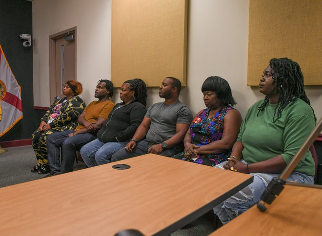 The family of Nikkitia Bryant sit along the sides of the briefing room as St. Lucie County Sheriff Ken Mascara comments on the Martin Luther King Jr. fatal shooting of Bryant on Jan. 16, during a press briefing on Monday, March 20, 2023, at the Sheriff's Office.