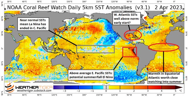 Sea surface temperatures offer signs of the hurricane season to come.