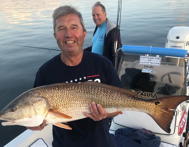 Capt. John Young of Bites On charters in Port St. Lucie steered this Philadelphia-based client to the catch & release of a 40-inch redfish in the St. Lucie River near Stuart April 2, 2023.