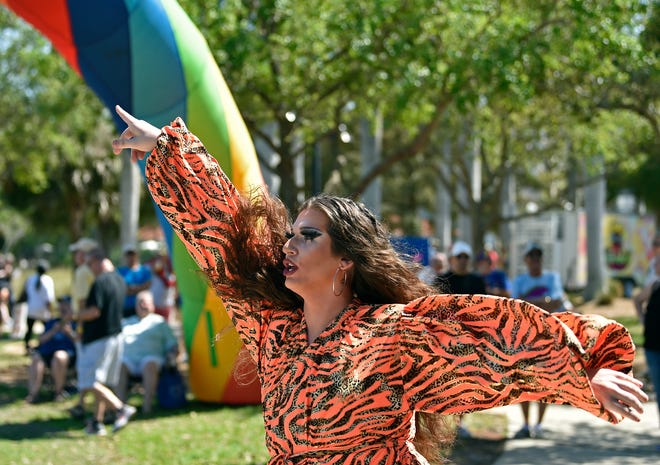 Drag queen LUX, performs at Manatee Pride. More than 400 people gathered to celebrate Manatee Pride at Bradenton's Riverwalk Pavilion, an LGBTQ+ annual family event benefiting ALSO Youth, a Florida non-profit supporting LGBTQ+ youth in the state. Over 55 vendors along with local sponsors participated in the event that featured drag queen performances, live music, food, beer, along with health checks.