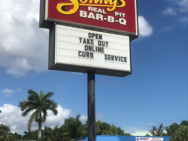 Sonny’s BBQ at 1961 S. U.S. 1 in Stuart. Treasure Coast law enforcement officials said their goal is to get restaurants, gyms and fitness centers to comply with the governor’s Friday order that restricted their ability to operate as COVID-19 spreads.