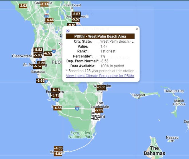 West Palm Beach has experienced its driest year on record through April 5, 2023.