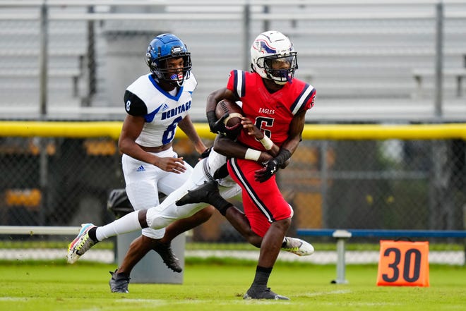 St. Lucie West Centennial High School hosts Heritage in a high school football game on Friday, Sept. 9, 2022 at South County Stadium in Port St. Lucie. Centennial won 30-0.