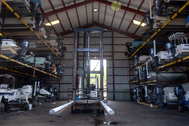 The dry-storage building at the Vero Beach Municipal Marina houses 52 boats no longer than 22 feet, with 20 more interested boaters on the years-long waiting list, on Friday, April 8, 2022, in Vero Beach. In 2019, the City Council approved recommendations from its consultant Coastal Tech to replace the dilapidated docks and the dry-storage building, consider additional parking and expand from about 100 boat slips to up to 165. The city-owned marina was built in 1968.