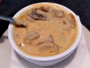 The mushroom asiago soup was robust and brimming with flavor.