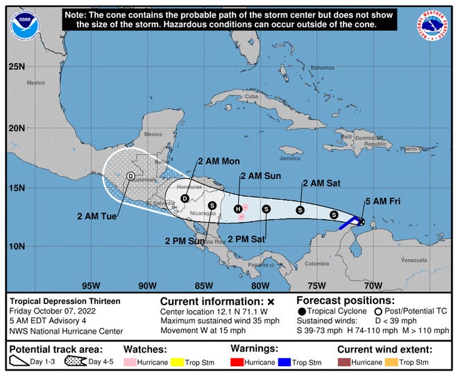 Tropical Depression 13 5 a.m. Oct. 7, 2022.