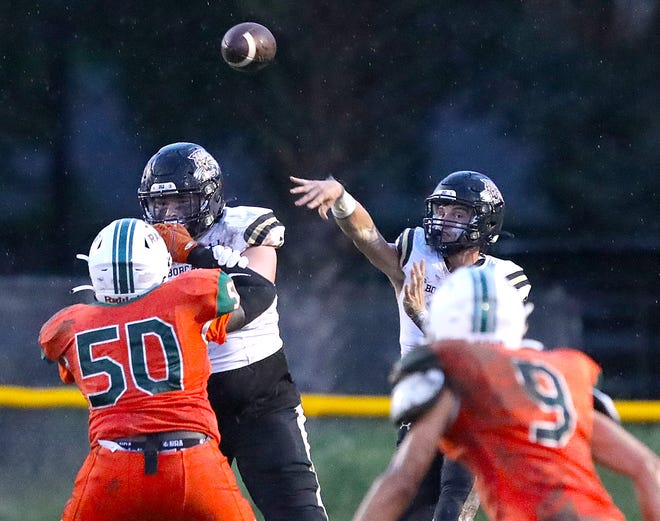 Buchholz Bobcats quarterback Creed Whittemore (2) throws the ball during a football game against the Eastside Rams at Citizens Field in Gainesville FL. Sept. 9, 2022.