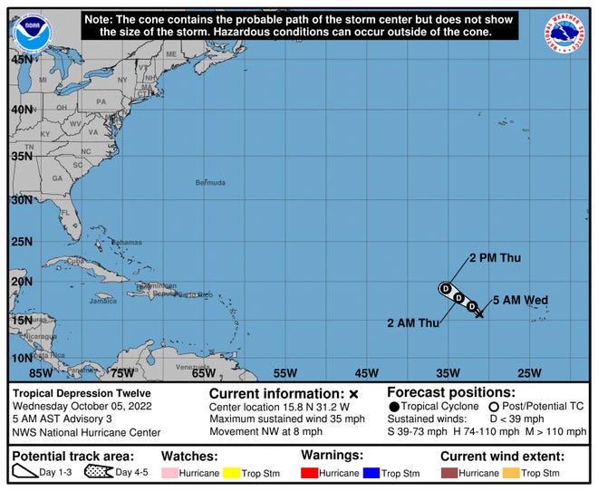 Tropical Depression 12 at 5 a.m. Oct. 5, 2022.