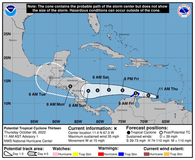 Potential Tropical Cyclone 13 11 a.m. Oct. 6, 2022.