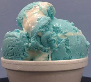 Blue Moon is a “fruity almond ice cream” served by Cold Cow ice cream shop in St. Augustine.