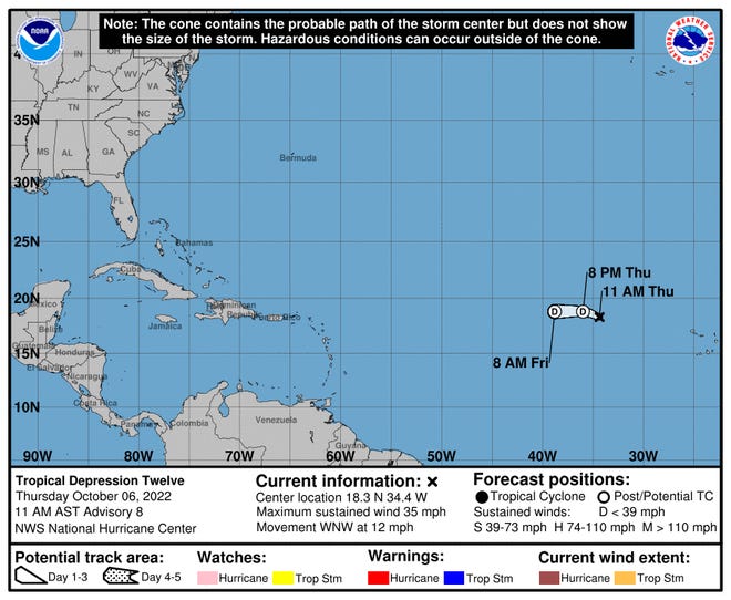 Tropical Depression 12 11 a.m. Oct. 6, 2022.