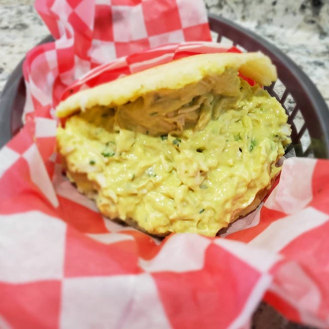 Reina pepiada arepa from Arepita Beach in Daytona Beach.