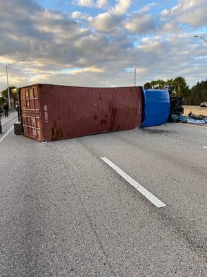 A crash involving a semi-trailer and dump truck temporarily closed all northbound lanes of Interstate 95 just south of State Road 60 in Indian River County on Wednesday, Oct. 5, 2022.