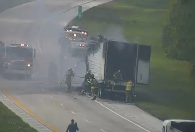A semi-trailer fire led to the closure of the northbound lanes of Florida's Turnpike in southwest Indian River County shortly before 1 p.m. Wednesday, Oct. 5, 2022.