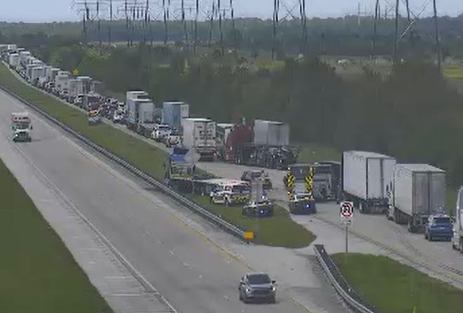 A four-vehicle crash occurred in the congested traffic just south of a semi-trailer fire on northbound Florida's Turnpike in southwest Indian River County shortly after 1 p.m. Wednesday, Oct. 5, 2022.