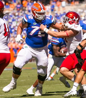 Florida offensive lineman Josh Braun protects the pocket during Sunday's game against Eastern Washington.