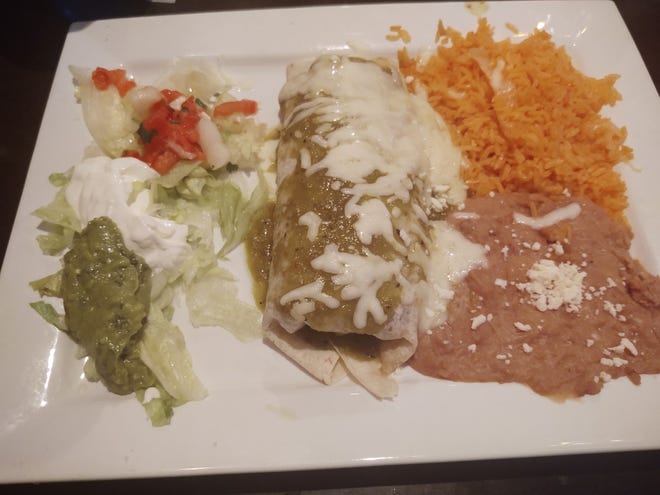 The El Rancho Burrito elicited exclamations of pleasure, followed by the words, carnitas (pulled pork) is so good and the green sauce is so flavorful!