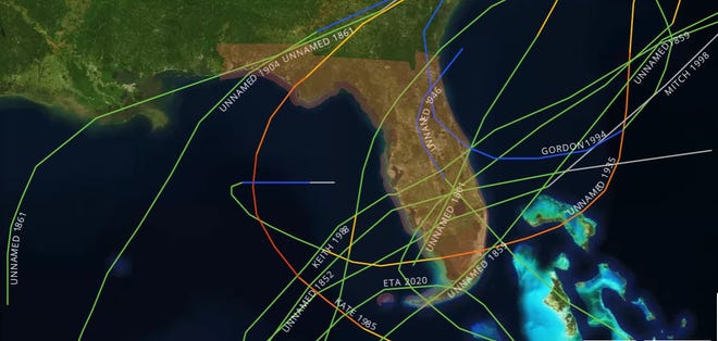 Two hurricanes have made landfall in Florida during November; Hurricane Kate in 1985 and a 1935 hurricane nicknamed Yankee because of its unusual approach from the north. Credit: NOAA