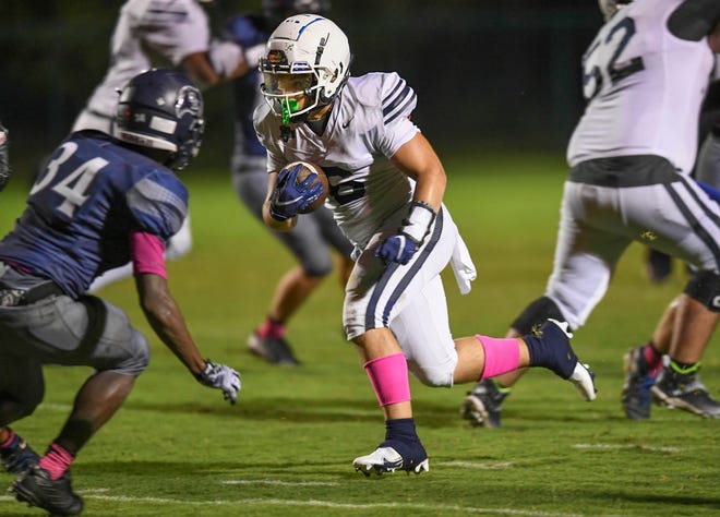 High school football action, Tradition Prep at St. Edwards for St. Edward's Homecoming game on Thursday, Oct. 13, 2022, in Vero Beach. St. Edward's won 34-22.