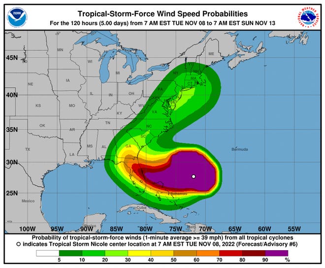 Tropical Storm Nicole 10 a.m. Nov. 8, 2022.