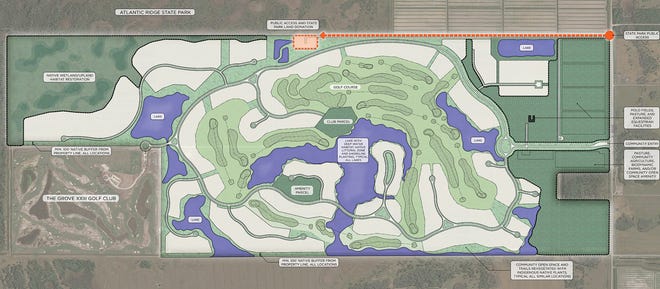 Site plans show the proposed Atlantic Fields community on Southeast Bridge Road in Hobe Sound. It would have 317 luxury homes with a luxury golf course and restored wetlands upon approval by the county.