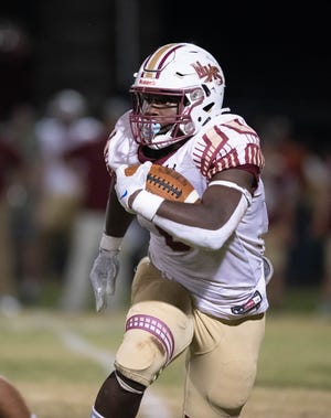 Jamarkus Jefferson (6) carries the ball during the Northview vs Jay football game at Jay High School in Jay on Friday, Oct. 14, 2022.