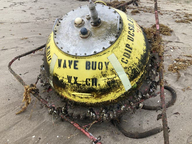 A wave monitoring buoy was found washed on shore at Stuart Beach shortly before 7:30 a.m. Thursday after Hurricane Nicole moved pass the Treasure Coast making landfall in Vero Beach around 3:30 a.m. Nov. 10, 2022.