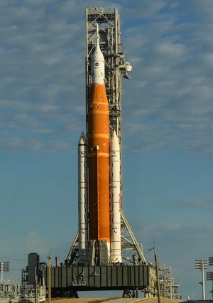 NASA's Space Launch System rocket and Orion capsule are seen at Kennedy Space Center on Sunday, Nov. 13, 2022, ahead of the Artemis I mission to the moon.