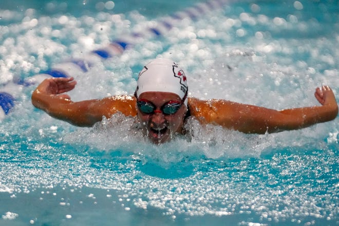 Vero Beach’s Madeline Shields competes in heat 1 of the girls 100 yard butterfly during the 2022 Florida High School Athletic Association Class 4A Swimming and Diving State Championships on Saturday, Nov. 5, 2022, at Sailfish Splash Waterpark in Stuart.