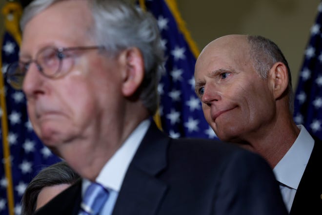 Florida U.S. Sen. Rick Scott launched a bid Tuesday to unseat U.S. Senate Minority Leader Mitch McConnell, despite leading the failed effort by Republicans to win control of the Senate.