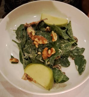 The spinach salad was fresh, with nice flavors and textures.