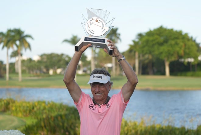 Bernhard Langer celebrates winning the TimberTech Championship at the Royal Palm Yacht & Country Club on Sunday.