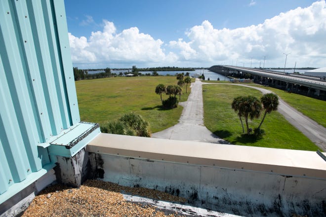This is a view from a lower roof of the Vero Beach power plant Friday, Oct. 4, 2019. The plant, out of service since 2015, sits on a portion of the 38-acre, city-owned three corners property along the Indian River Lagoon and Alma Lee Loy Bridge. The city has hired Miami-based consultant DPZ to help come up with a plan on how to best renovate the property and potentially utilize the existing structures. City residents will vote Nov. 8 whether to give City Council permission to work with developers to execute a plan designed after two years of community engagement by DPZ.
