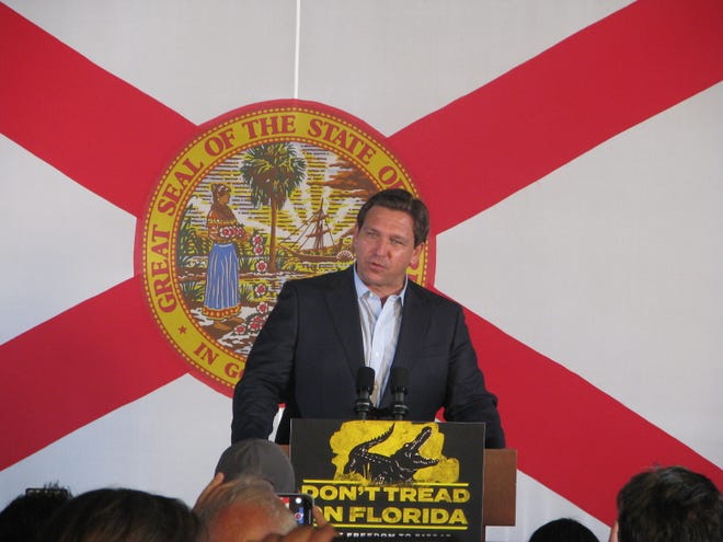 Gov. Ron DeSantis speaks at a rally in Sarasota on Sunday, Nov. 6, 2022. The event drew roughly 500 to 1,000 people.
