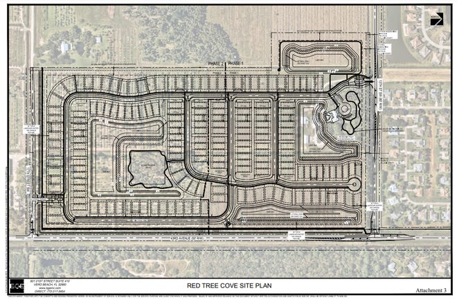 Site plan for Red Tree Cove, a 175-unit, single-family housing development on 43rd Avenue and 13th Street Southwest.