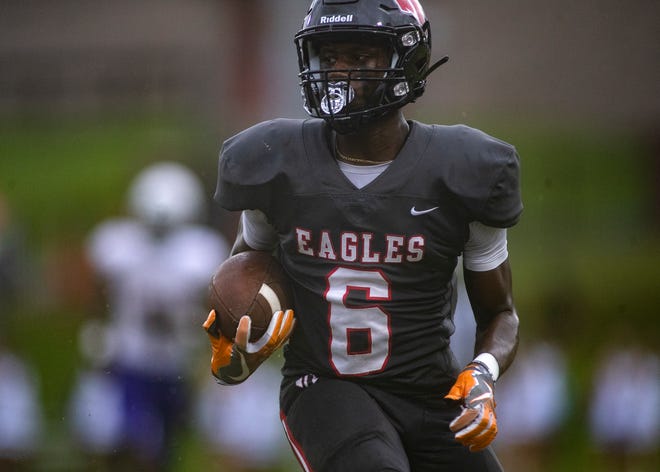 North Florida Christian School senior wide receiver Traylon Ray (6) plays as the Eagles face Marianna High in Week 2 of the season on Friday, Sept. 2, 2022 in Tallahassee, Fla.