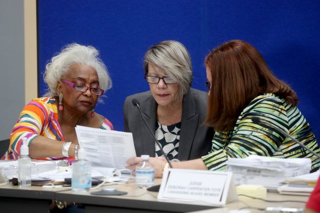 In 2018, then- Broward County Supervisor of Elections Brenda Snipes, Judge Betsy Benson, and Judge Brenda Carpenter-Toye of the Broward County canvassing board continue to count votes, Friday, Nov. 9, 2018, in Lauderhill, Fla. Former President Donald Trump claimed Thursday that he stopped a "corrupt Election process" in Broward in 2018 by bringing in the FBI and U.S. attorneys, but Broward elections officials say that's not true.