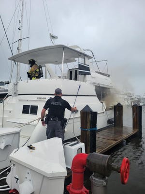 Stuart Police along with Stuart Fire Rescue around 3 p.m. Wednesday Nov. 9, 2022 responded to Loggerhead Riverwatch Marina off Monterey Road regarding a boat fire. No injuries were reported.