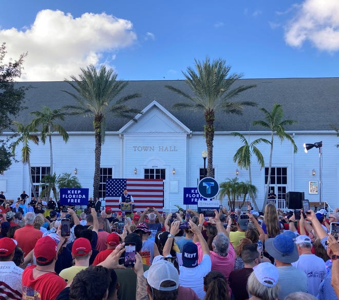 Gov. Ron DeSantis speaks to an estimated crowd of 2,000 on Nov. 5, 2022, during his “Don’t Tread on Florida” tour stop in the Tradition community in Port St. Lucie.