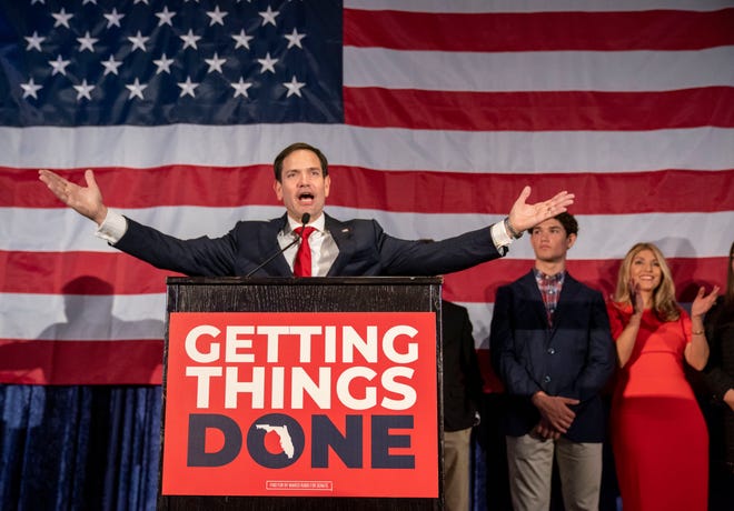 Florida Senator Marco Rubio and family celebrate his victory over Rep. Val Demings in Miami Florida on November 8, 2022