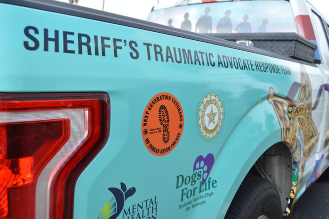 Along with its military veteran PTSD awareness message, the Indian River County Sheriff's Office patrol truck also bears the name of a new agency peer support program called the Sheriff's Traumatic Advocate Response Team, which is said to provide deputies with resources for the often traumatic experiences in their line of work.