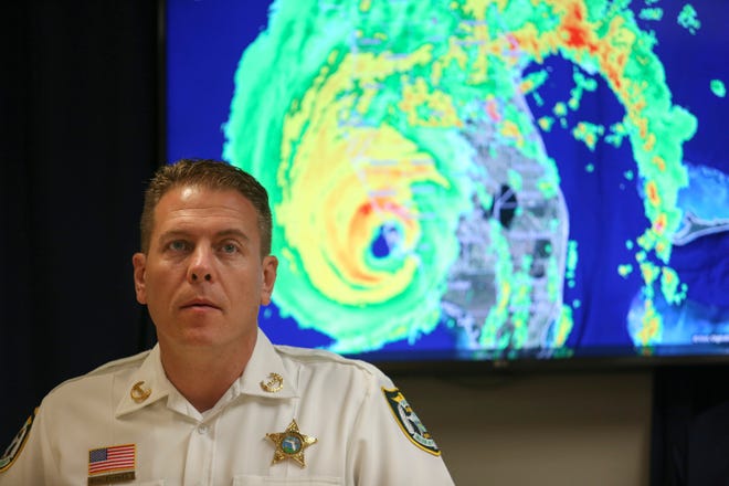 Sheriff Eric Flowers speaks during a press conference held at the Indian River County Emergency Operations Center in Vero Beach on Wednesday, Sept. 28, 2022. “Our goal, as a team here, is to not close those bridges,” Flowers said. “In this situation we have not ordered any evacuation orders.”