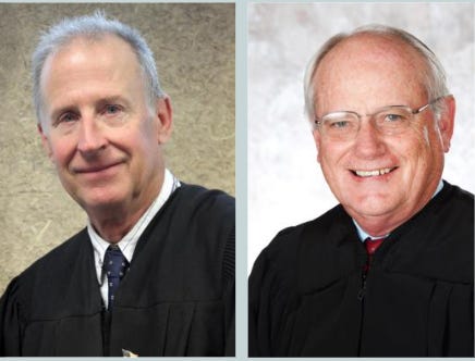 Circuit Judges Dan Vaughn, left, and Gary Sweet