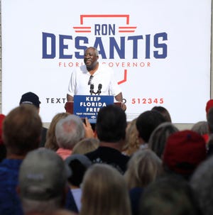 Webster Barnaby, a member of the Florida House of Representatives, speaks at the "Don't Tread on Florida" campaign event for Governor Ron DeSantis on Saturday,  Nov. 5th, 2022 at the 2A Ranch in Ormond Beach.
