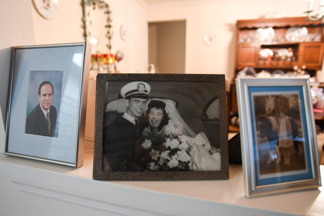 A photo of Floyd York and his first wife Carol is shown in his living room. "We were married 59 years, had 3 children and 2 grandchildren," York recalled of his late wife. "My kids were always comfortable with me and still are. I feel very lucky." The 99-year-old Vero Beach resident raised each of his children from the day they came home from the hospital for about a week each, so his wife could recuperate.
