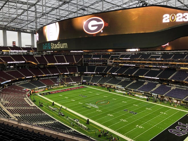 SoFi Stadium in Inglewood, Calif.,  before the Georgia-TCU national championship game on Jan. 9, 2023